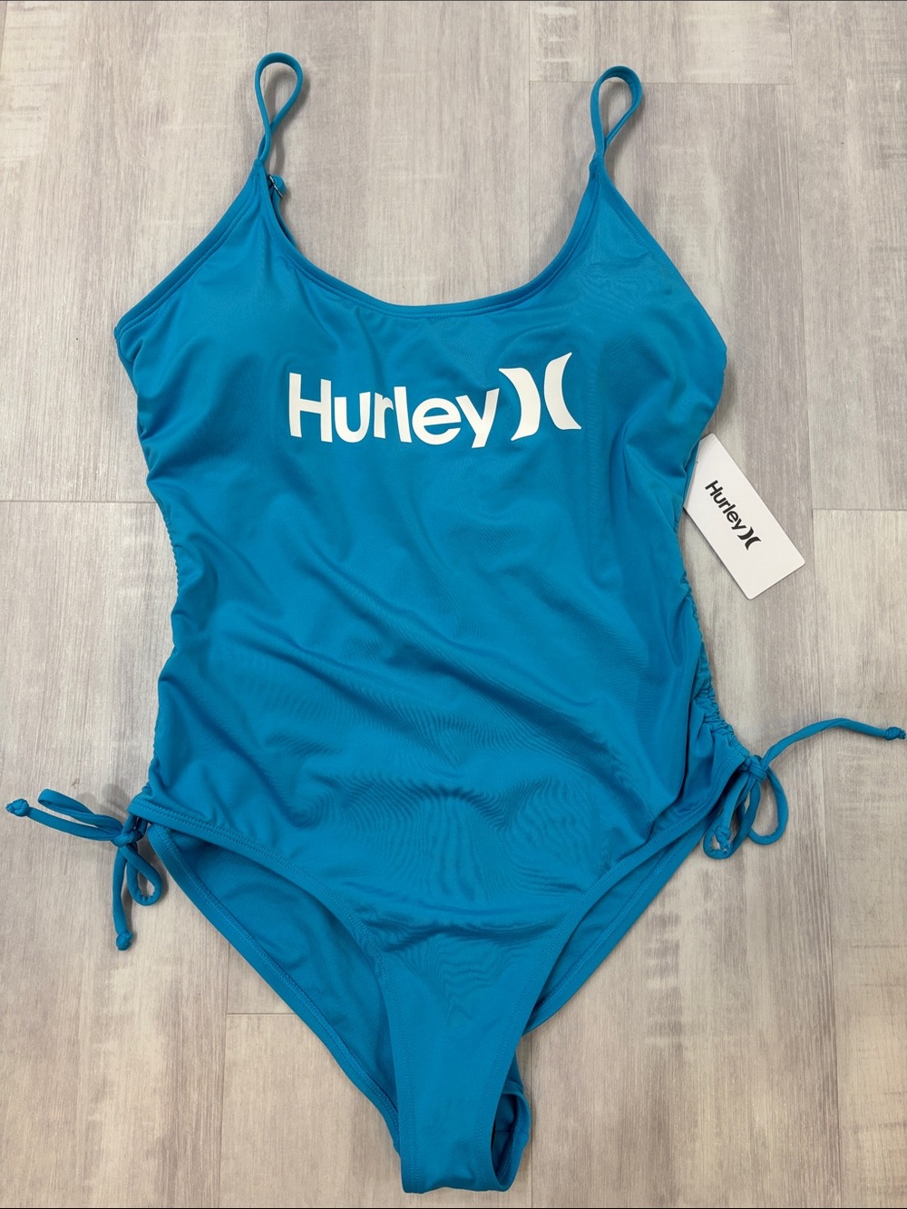 Hurley One-Piece Swimsuit Scoop Neck with Logo Turquoise X Large